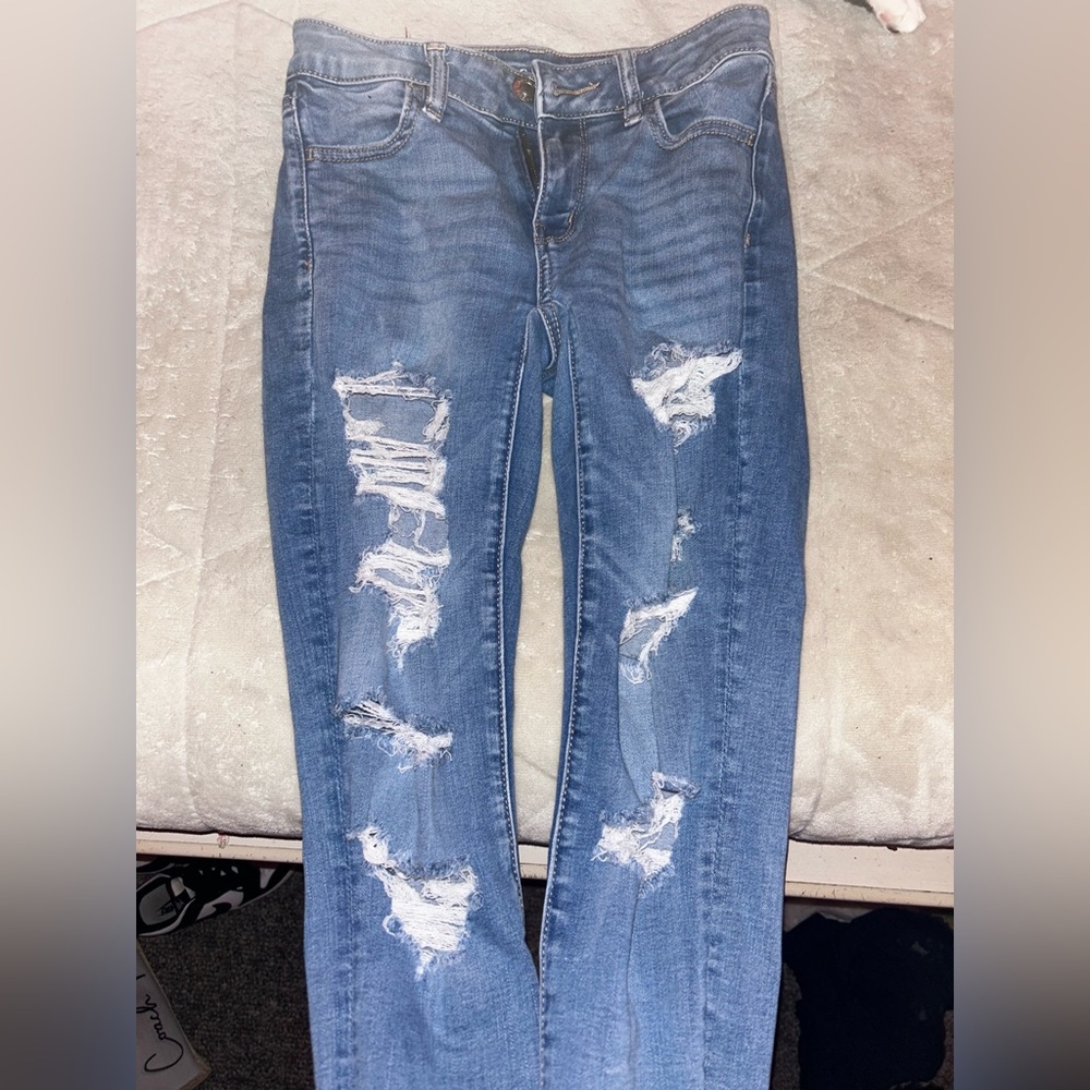 Distressed Blue Jeans